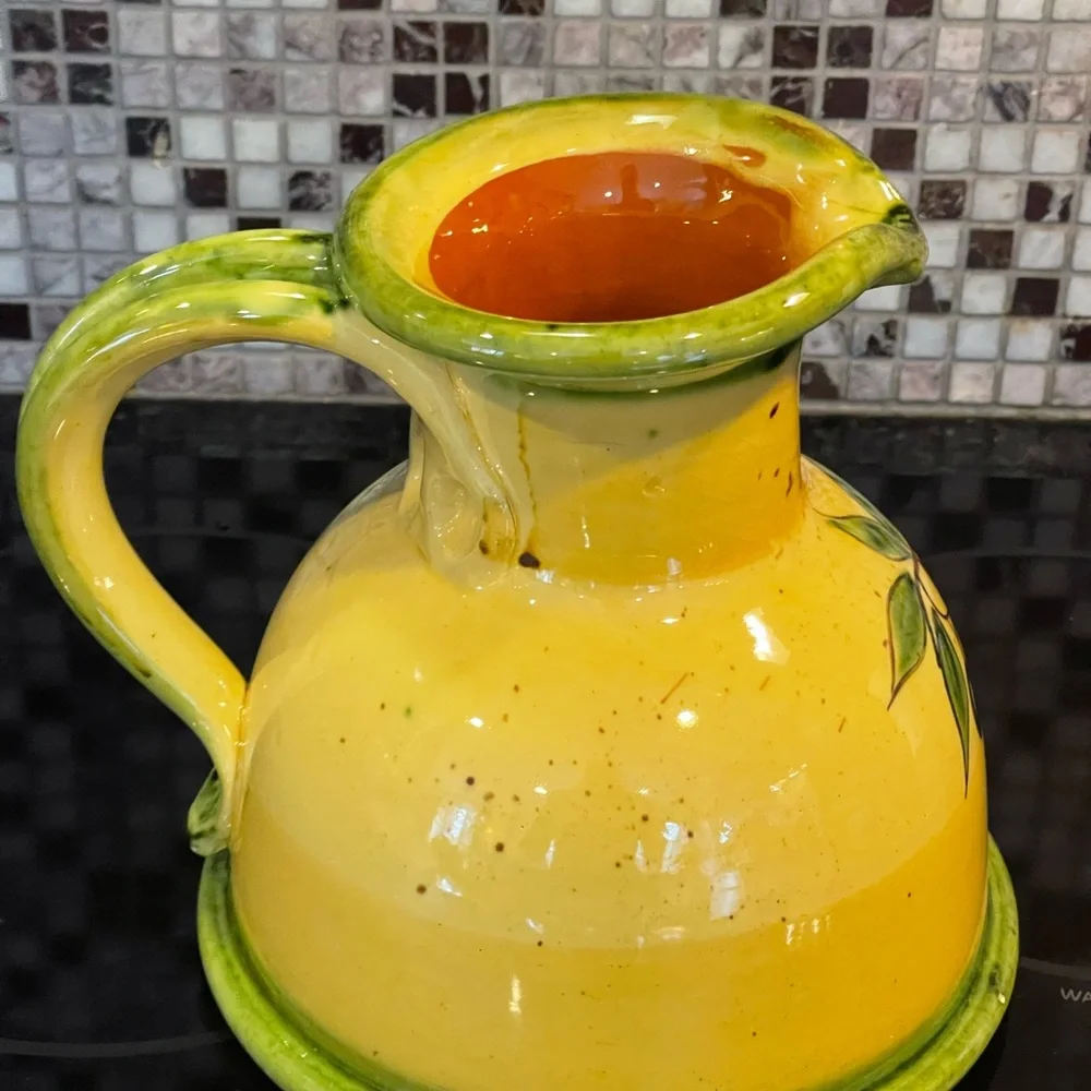 Bleu D Argile French Pottery Yellow & Bleu pitcher - Picture 2 of 10